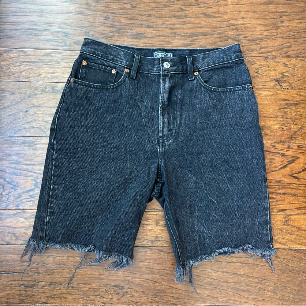 Abercrombie & Fitch Black Long Denim Shorts Sz 28 High Rise 90s Y2K